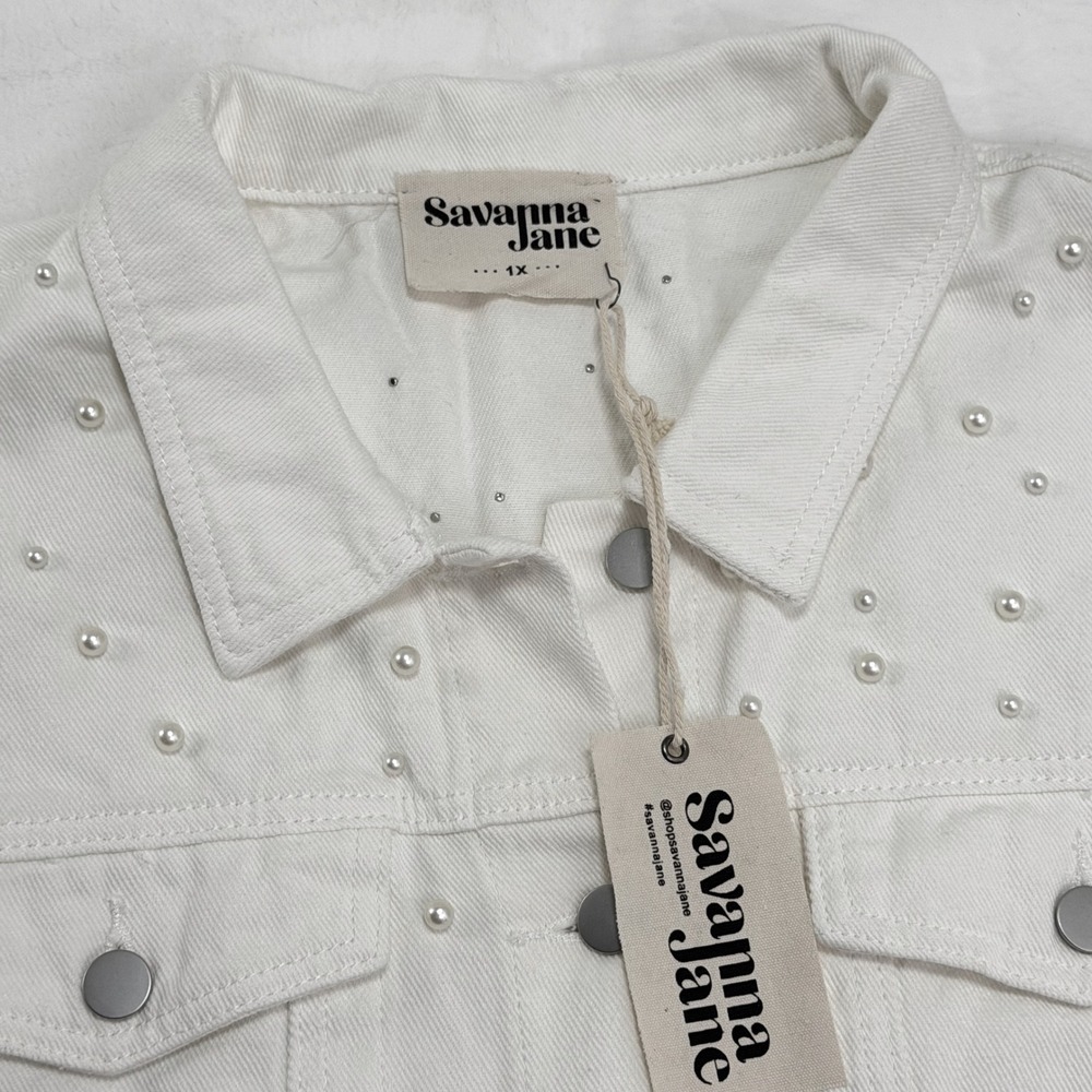 Savanna Jane White Denim‎ Jacket Pearl Embellished - Picture 4 of 9